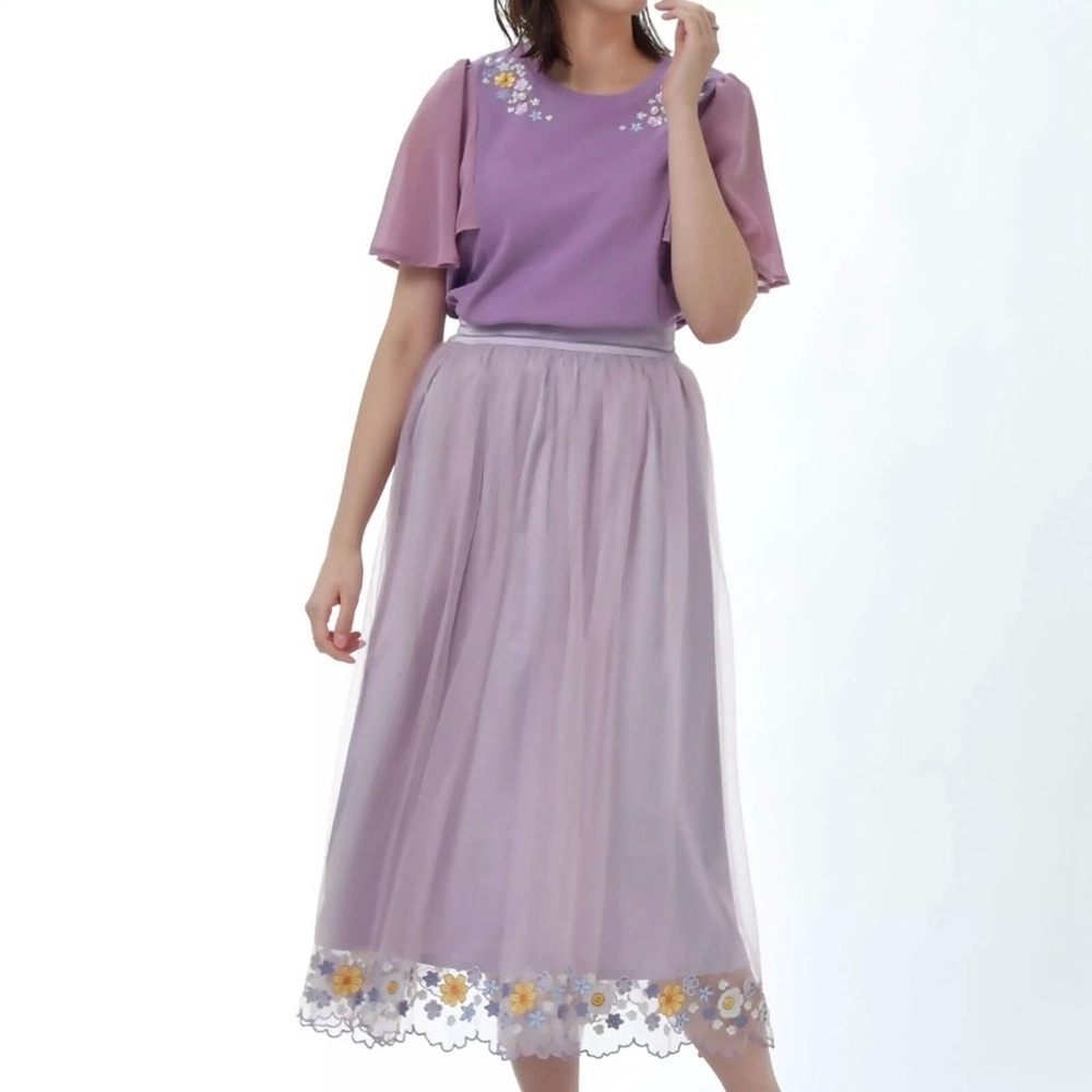 Disney Japan Lavender Floral-Trim Tulle Feel Like Rapunzel skirt and blouse set